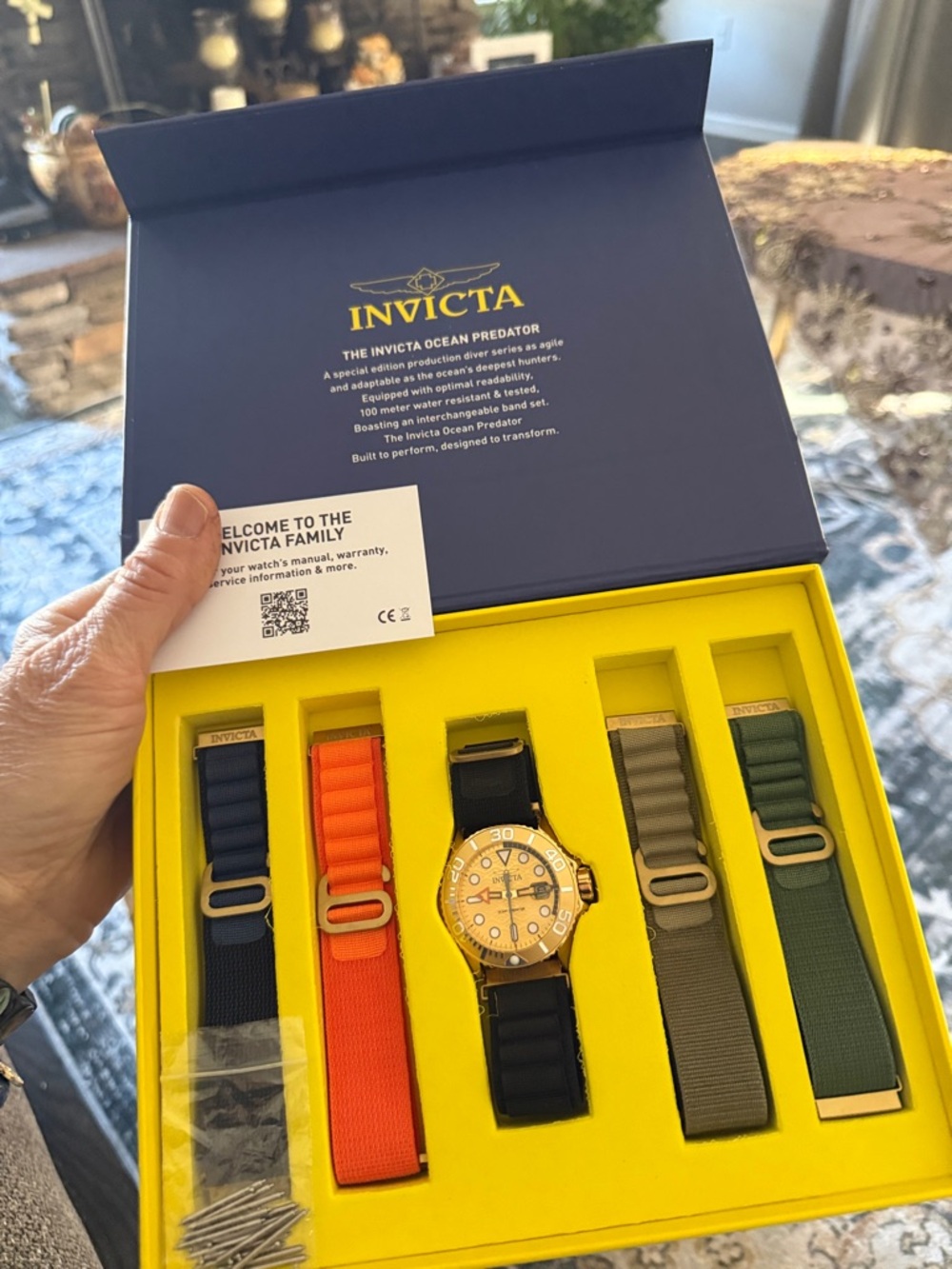 Invicta Men’s Gold Watch with Black, Orange, Navy, Gray & Olive Straps